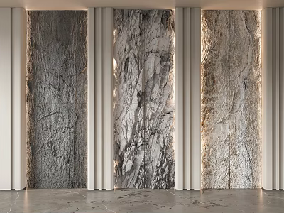 Modern Background Wall With Three Panel Marble Texture And White Frames 3d model