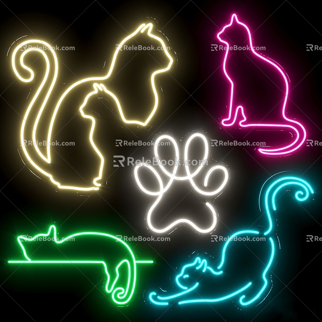 Cat neon light combination lamp with neon light cat luminous cat claw lamp atmosphere lamp 3d model