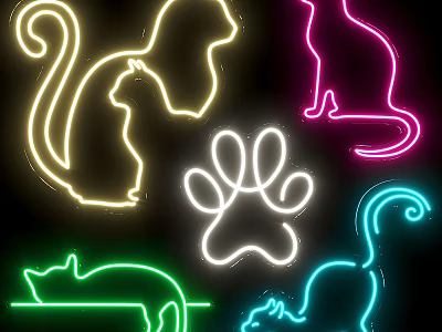 Colorful Neon Style Decorative Lights Featuring Animal Silhouettes Cat Dog Paw Print Designs 3d model