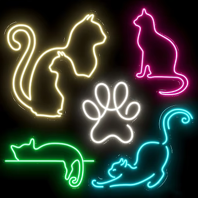 Colorful Neon Style Decorative Lights Featuring Animal Silhouettes Cat Dog Paw Print Designs 3d model