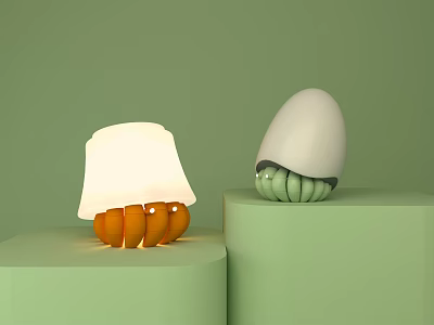 Stylish Table Lamp with White Lampshade and Orange Petal Base on Green Display Stand 3d model