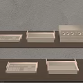 Minimal Storage Design With Wooden Shelves Trays And Cabinet With Knobs On Gray Wall 3d model