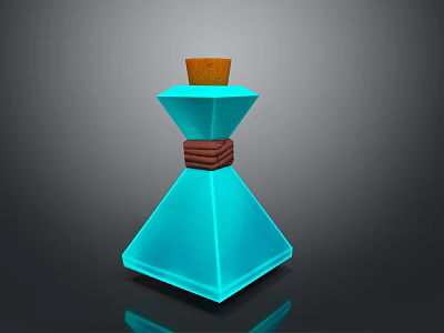 Blue Glass Decorative Bottle With Orange Cork Stopper And Brown Wrapped Band 3d model