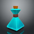 Blue Glass Decorative Bottle With Orange Cork Stopper And Brown Wrapped Band