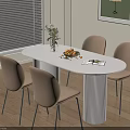 Modern Dining Room With Oval Table Beige Chairs Flowers Fruits Book And Blinds