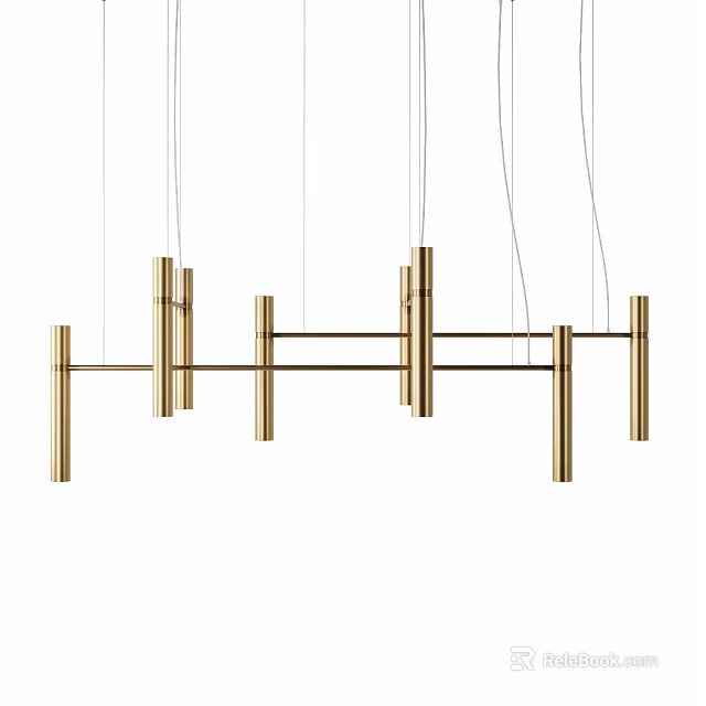 Modern Gold Metal Linear Ceiling Chandelier With Geometric Hanging Structure 3d model