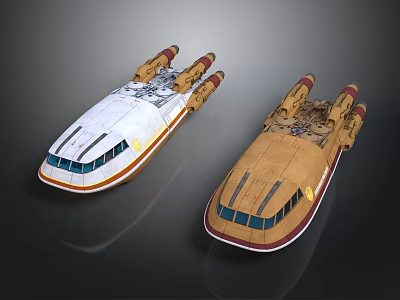 Two Futuristic Sci Fi Spaceships With White And Brown Hulls And Multiple Engines 3d model