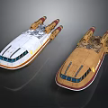 Two Futuristic Sci Fi Spaceships With White And Brown Hulls And Multiple Engines