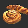 Freshly Baked Sweet Cinnamon Swirl Roll And Flaky Buttery Croissant Pastry Treats