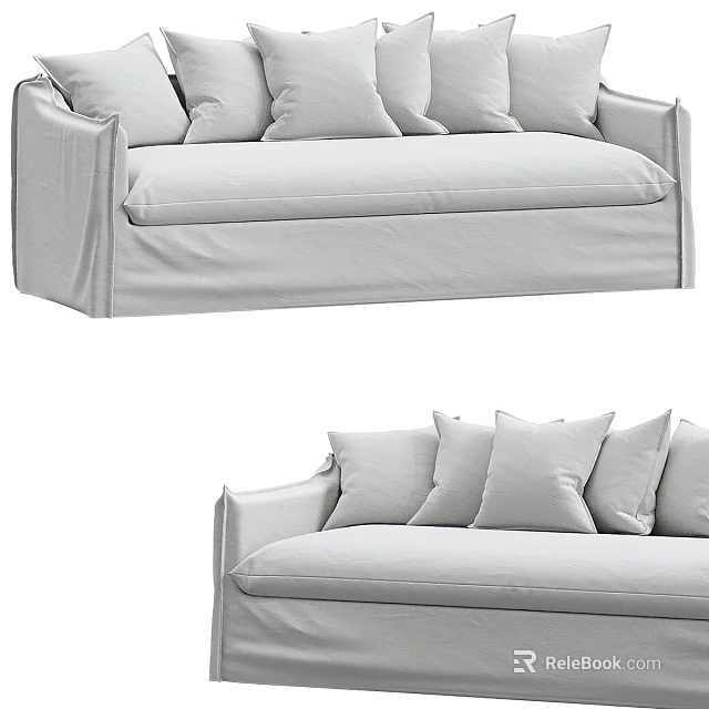Light Colored Fabric Two Seater Sofa With Plush Cushions And Modern Design 3d model