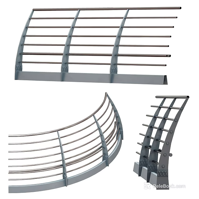 Metal Railings With Modern Curved Design And Multiple Structural Variations 3d model 