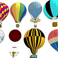 Colorful Hot Air Balloons With Various Patterns As Recreational Equipment Designs