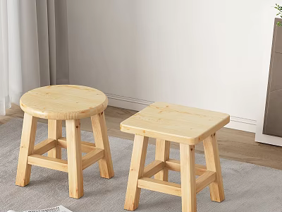 Wooden Round And Square Stools For Living Room Home Interior Design 3d model