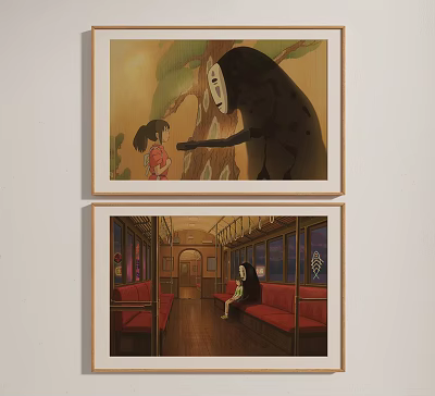 Anime Art Wall Decor Featuring No Face With Little Girl And Tram Interior 3d model