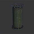 Vintage Green Striped Trash Can With Metal Rim And Base Structure