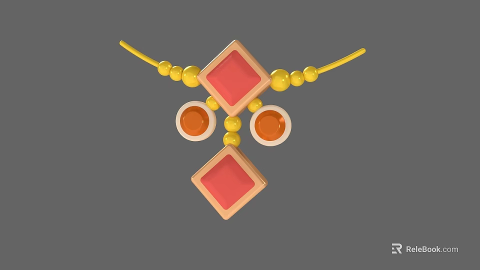 Colorful Necklace Design With Yellow Beads Red Diamond Pendants And Orange Circular Accents 3d model 