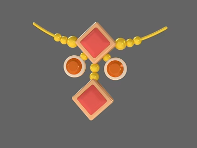 Colorful Necklace Design With Yellow Beads Red Diamond Pendants And Orange Circular Accents 3d model