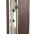 Swing Door in Brown and White with Vertical Stripes and Black Handle