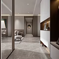 Elegant Modern New Chinese Style Living And Dining Room With Comfortable Sofas And Marble Floors