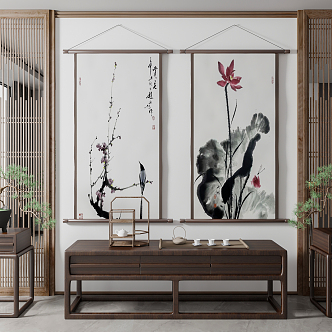 New Chinese Plant Painting Hanging Paintings 3d model