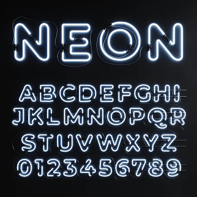 Neon Decorative Lights Featuring Glowing Alphabet Letters And Numbers For Home Decor 3d model