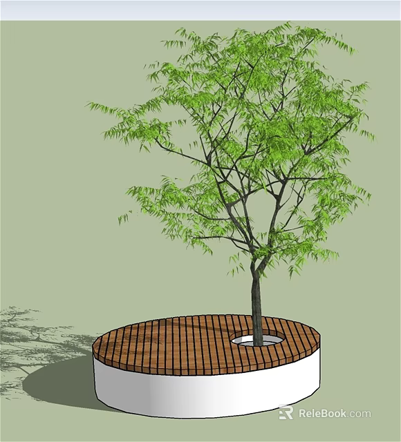 Outdoor Chair With Circular Wooden Design Around Tree In Outdoor Setting 3d model 