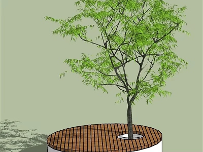 Outdoor Chair With Circular Wooden Design Around Tree In Outdoor Setting 3d model