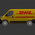 Yellow DHL Delivery Van Featuring Brand Logo With Reflection On Dark Background 3d model