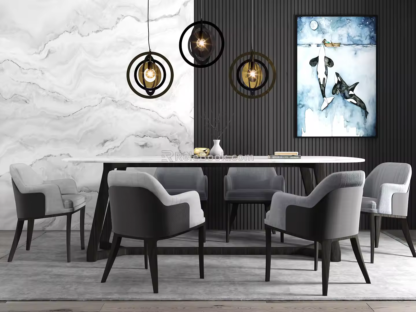 Modern Dining Table and Chair Combination Table and Chair Chandelier Combination 3d model