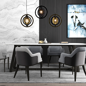 Modern Dining Table and Chair Combination Table and Chair Chandelier Combination 3d model