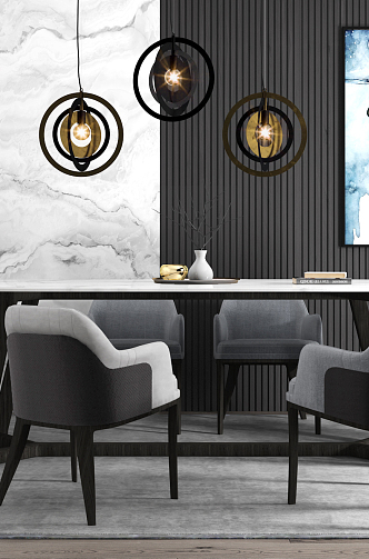 Modern Dining Table and Chair Combination Table and Chair Chandelier Combination 3d model