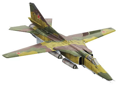 Military Fighter Jet With Camouflage Paint And Red Star Markings On Wings 3d model