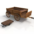 Vintage Rustic Wooden Cart With Large Wheels And Small Trailer Platform