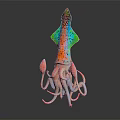Colorful Spotted Octopus Featuring Vibrant Green Blue Orange Body And Pink Tentacles On Black Background