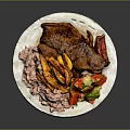 Delicious Grilled Ribs With Crispy Fries Rice And Fresh Tomato Salad