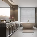 Modern Bathroom Interior Design With Free Standing Bathtub Marble Countertop And Gold Fixtures