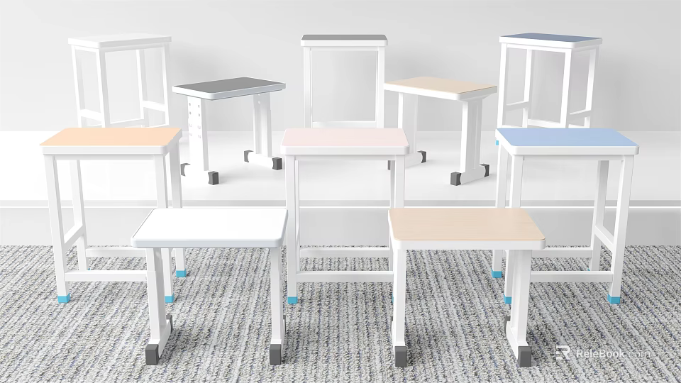Various Colored Modern Simple Stools With Wheels For Office Home Use 3d model 
