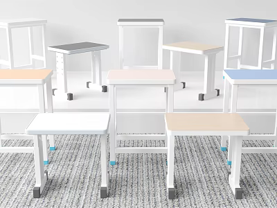 Various Colored Modern Simple Stools With Wheels For Office Home Use 3d model