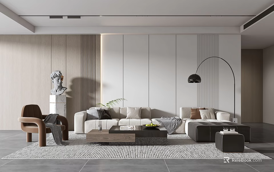 Modern Living Room Interior With Sofa Coffee Table And Lamp 3d model