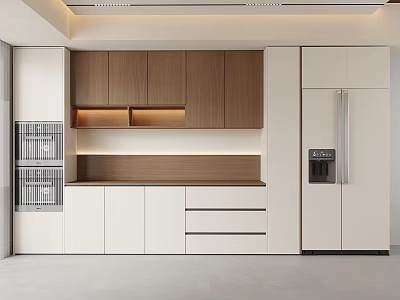 Modern Kitchen Interior Sideboard With Wooden Cabinets White Drawers And Storage 3d model