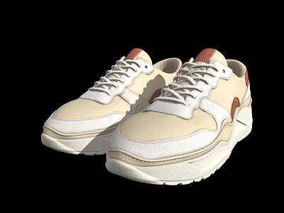 Modern Casual Beige Sneakers with White Soles and Brown Accent Details 3d model