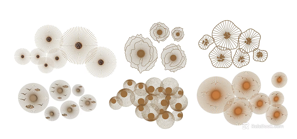 Elegant Floral Shaped Wall Decor With Metallic Wire Patterns And Various Sizes 3d model