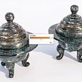 Decorative Ornament Set With Intricate Patterns Tripod Base And Colorful Enamel Design