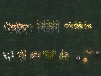Outdoor Decorative Glowing Lights On Grassland With Various Designs And Lamps 3d model