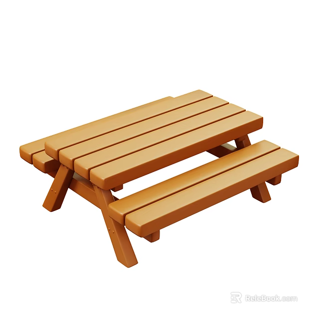 Light Brown Wooden Picnic Table With Simple Structure And Outdoor Benches Design 3d model 