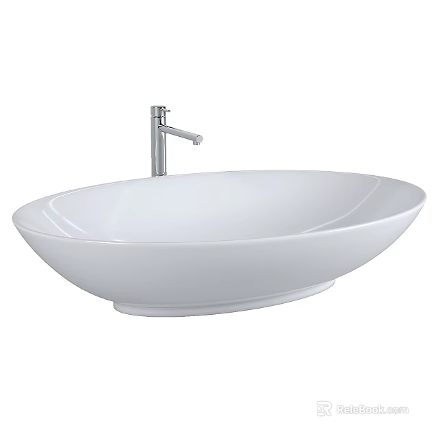 Elegant Modern White Ceramic Above Counter Washbasin With Chrome Faucet 3d model 