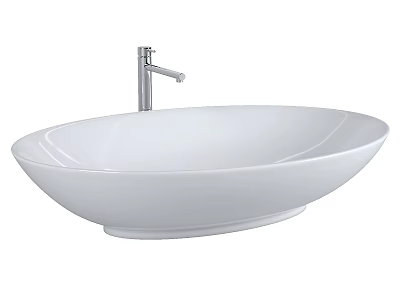 Elegant Modern White Ceramic Above Counter Washbasin With Chrome Faucet 3d model