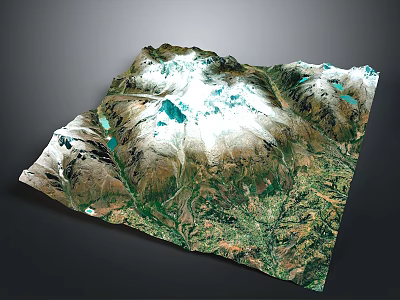 Detailed 3D Terrain Model With Mountains Lakes And Green Vegetation 3d model