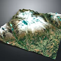 Detailed 3D Terrain Model With Mountains Lakes And Green Vegetation
