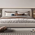 Modern Double Bed With Plush Pillows Headboard Design Nightstands Green Plant And Rug